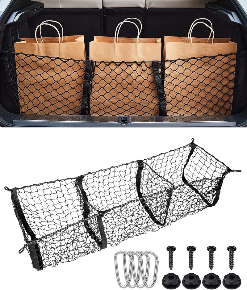 SCUARI Cargo Net,Truck Bed Organizer,Car Accessories Cargo Net for Pickup Truck Bed,3 Pocket Trucks Beds Cargo Nets,43.3" x 11.8" Elastic Cargo Nets,Suitable for Car SUV Van Trunk Pickup - Image 1
